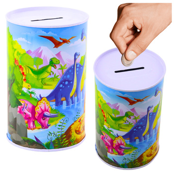 Piggy Bank With Dinosaurs Metal Colored 13 x 8cm
