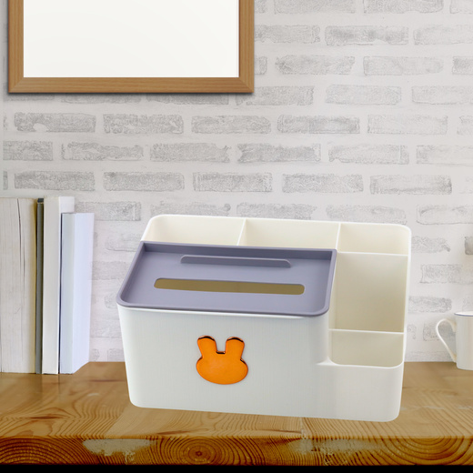 Desk Organizer with Tissue Box Gold Rabbit White