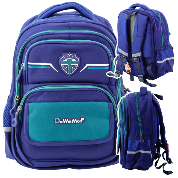 Children's School Backpack Chest Strap Navy Blue Green 20L 38cm