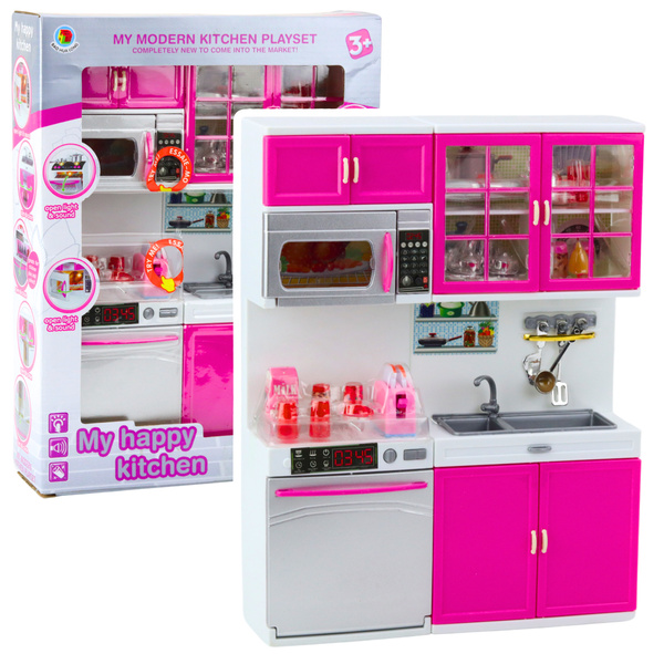 Doll Kitchen Cabinets Microwave Dishwasher Lights Sounds Pink