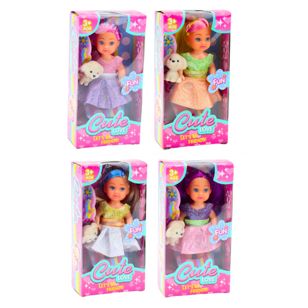 Mini Doll In Dress Set Pupil Mix 12cm