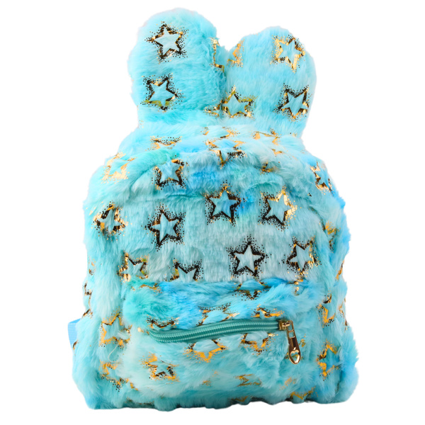 Plush Backpack Ears Gold Stars Children's Blue