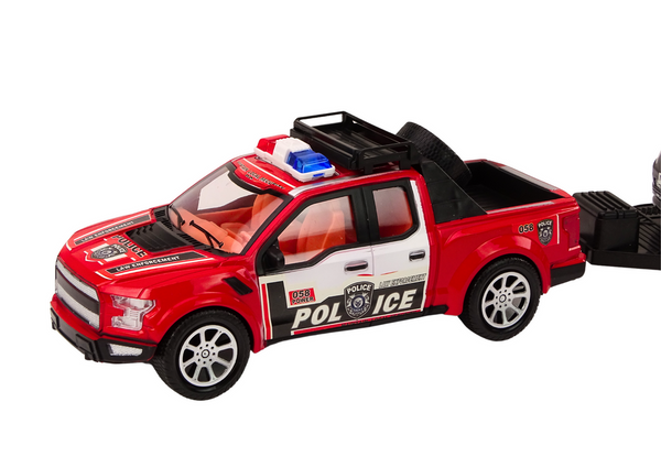 Police Pickup Truck With Tow Truck Semi-Trailer Off-Road Car Police Set