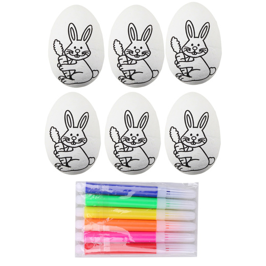 Easter Styrofoam Eggs For Painting Markers Felt-tip Pens Bunny 6pcs