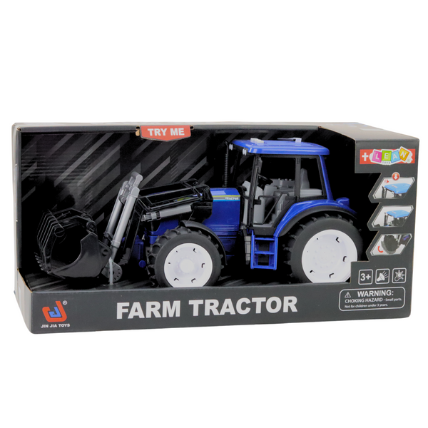 Farm Tractor With Moving Bucket Lights Sounds Blue 1:10