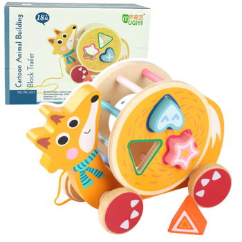 Pull-along fox on wheels sorter wooden blocks