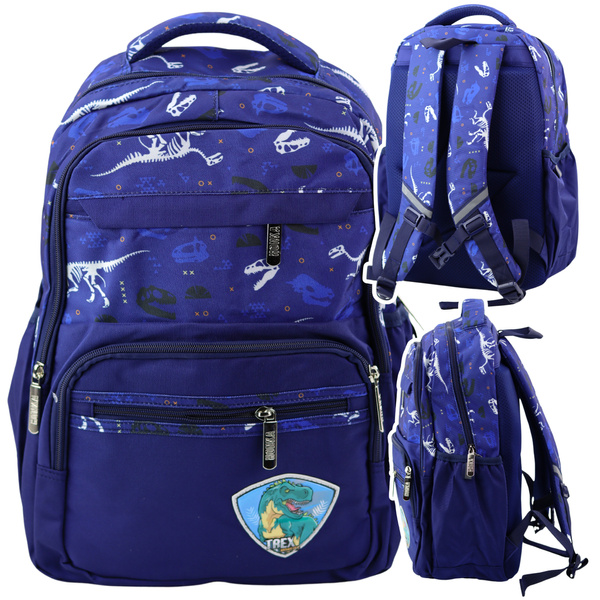 Schulrucksack Dinosaurier Patch T-Rex Brustgurt Marineblau 20L