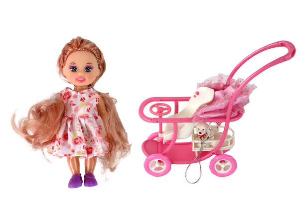 Lucy Doll Set Pregnant Baby Stroller Long Brown Hair