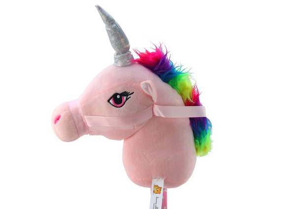 Plush Unicorn Head On A Stick Hobby Horse Pink Unicorn sounds