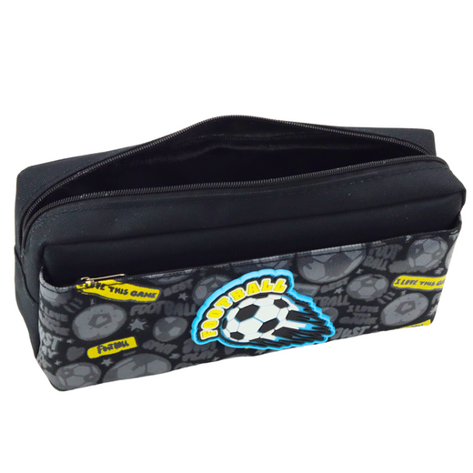 Pencil Case School Organizer with Football Two Pockets Black