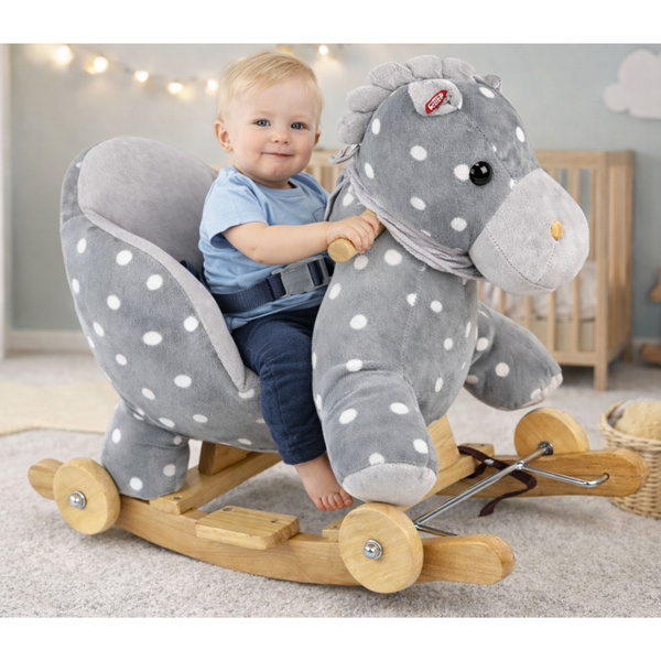 Schaukelpferd zum Draufsitzen, 2-in-1-Pferd für Kleinkinder, Grau mit Punkten