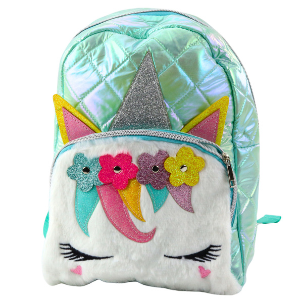 Children's Quilted School Backpack Unicorn Turquoise 32cm