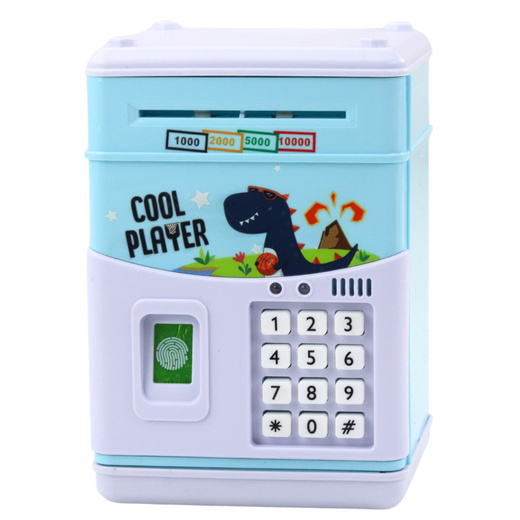 Electronic Safe ATM Piggy Bank PIN Code For Children Blue Dinosaur