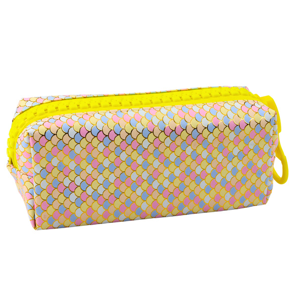 School Pencil Case Organizer Mermaid Scales Pattern Large Colorful Zipper 21x8cm