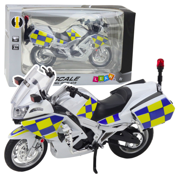 Police Motorcycle Metal Lights Sounds White 1:12