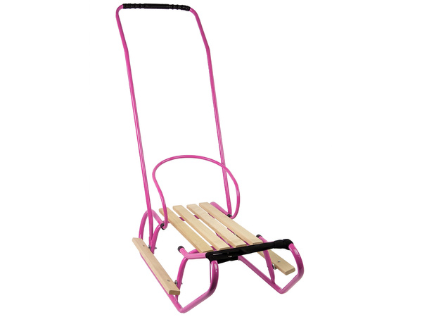 Metal Sled with Push Bar Backrest Strap Pink