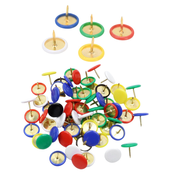 Set of Flat Head Pushpins for Office and School, Colored, 90 pcs.