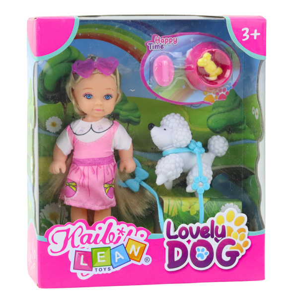 Mini Doll Set with a Dog on a Leash, Bowl with a Bone