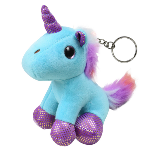 Plush Unicorn Keychain Metal Ring Blue 12cm