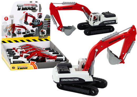 Crawler Excavator White and Red Metal Bucket