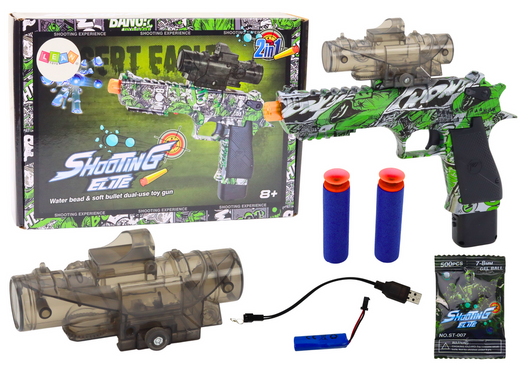 Electric Water Bullet Gun, 2in1 Arrows, Green