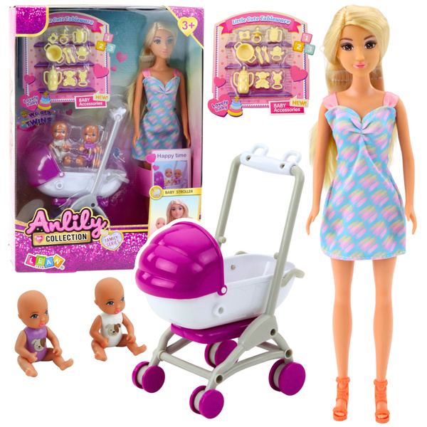 Anlily Mom Puppe mit zwei Kindern Kinderwagen Babyzubehör