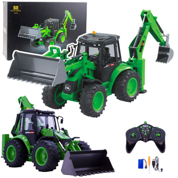 Remote Control Backhoe Loader RC Lights Sound Green Huina 1:14