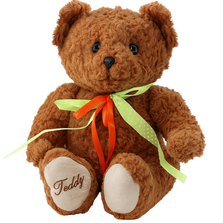 Plüschtier Teddybär Grün-Rot Schleife Braun 30cm