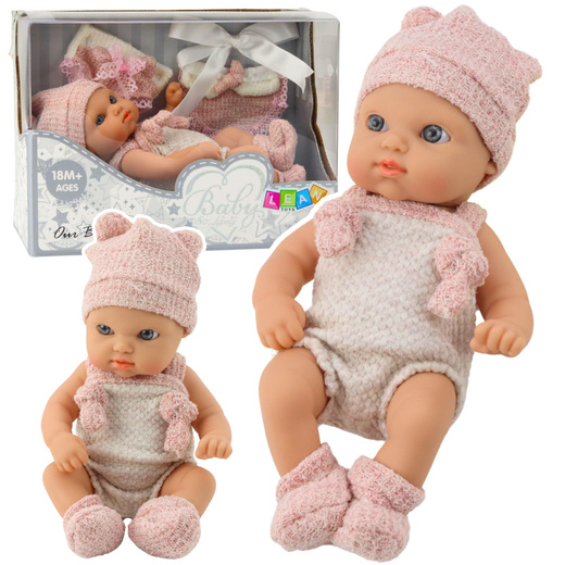 Babypuppe, rosa Outfit, Mütze, Lätzchen, 18 cm