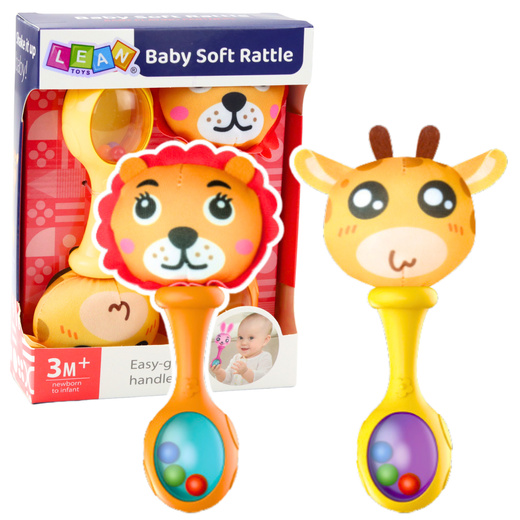 Set of Rattles with Soft Ball Patterns Giraffe Lion 2pcs