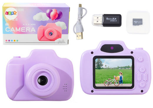 Kamera für Kinder, Fotos, Spiele, Speicherkarte, 64 GB, Lila