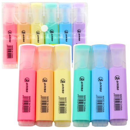 Set of highlighters felt-tip pens in a case, colorful pastels, 6 pcs