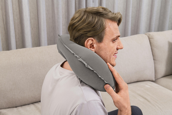 Inflatable Travel Pillow 46 x 28 cm Croissant Gray Bestway 67006