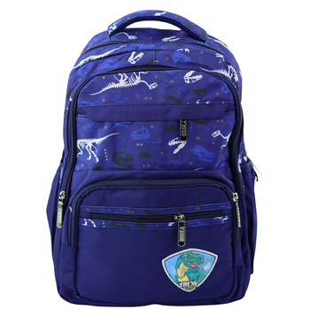 School Backpack Dinosaurs Patch T-Rex Chest Strap Navy Blue 20L