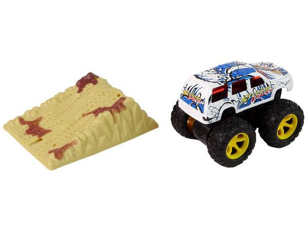 Resorak Monster Truck Pull Back Antrieb Gummireifen Metallkarosserie + Entfaltende Rampe