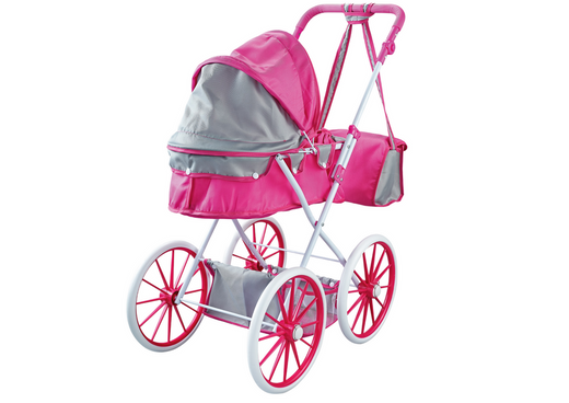 Doll Stroller Metal Bag Big Wheels Pink
