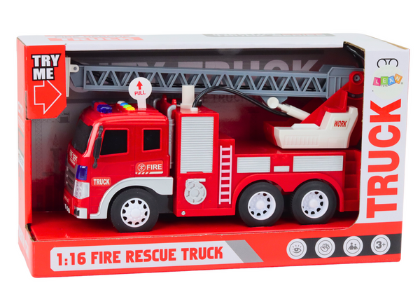 Fire Truck With Boom 1:16 Lights Sounds Water Drive Red