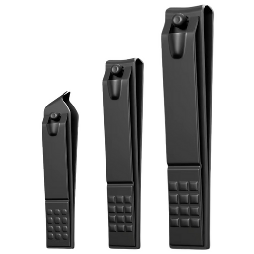 Nail Clippers Set 3 Pieces Large Small Slanted Black