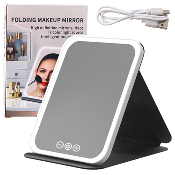 LED Mirror Case with Stand 3 Lighting Modes Brightness Adjustment 18.5cm