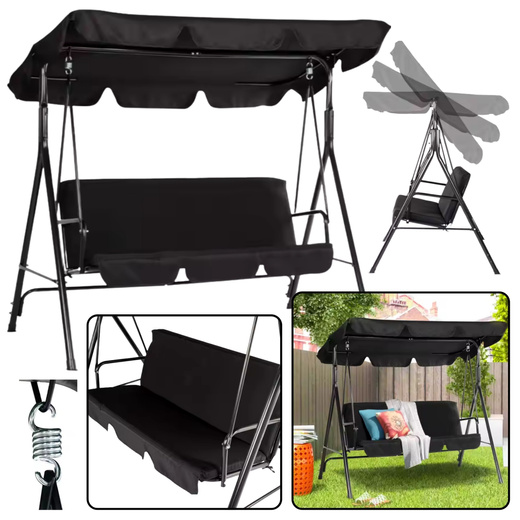 Drei-Personen-Gartenschaukel Schaukelkissen Matratze Schwarz