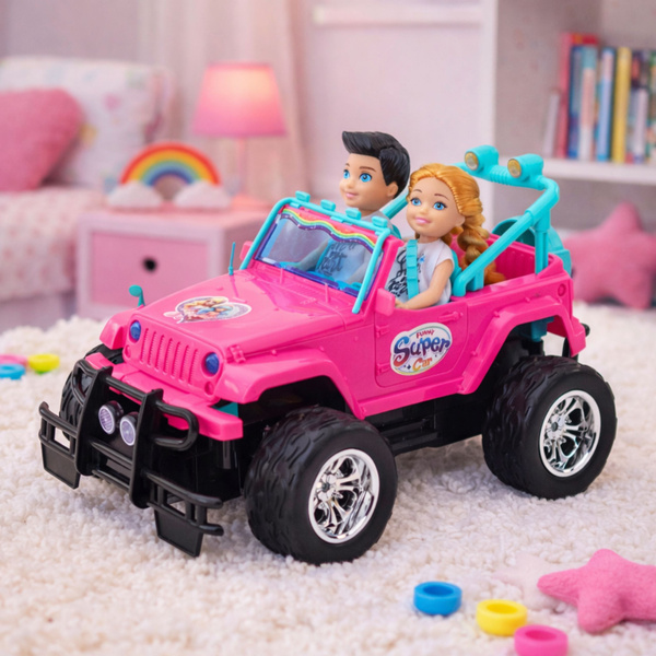 Ferngesteuertes RC-Geländeauto mit Puppen, rosa, Maßstab 1:16