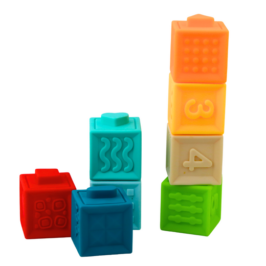 Rubber Sensory Educational Blocks For Toddlers Numbers Animals Patterns 8pcs