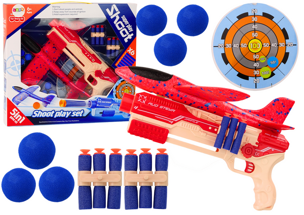 Dart Gun Schaumstoffbälle Flugzeugwerfer Schild Set 5in1