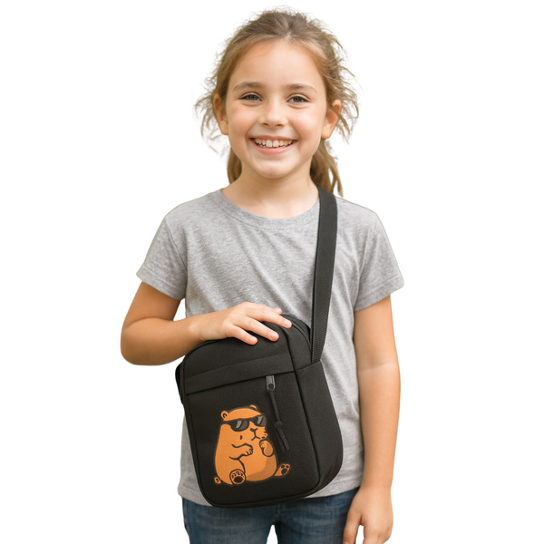 Capybara Schultertasche mit verstellbarem Riemen, Schwarz, 19,5 x 14 cm