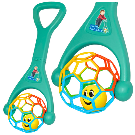 Pusher mit elastischem Ball, rasselnder türkisfarbener Ball