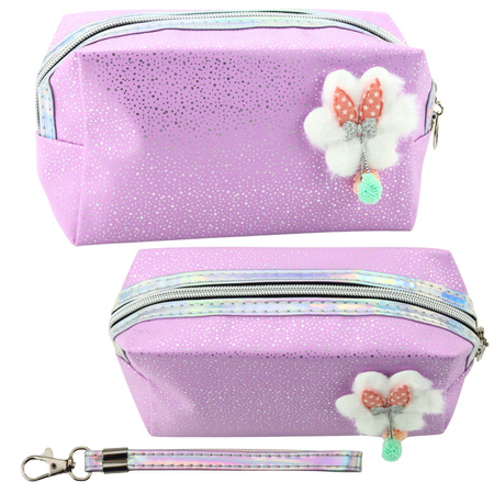Pencil Case Cosmetic Bag Bow Shimmering Particles Purple