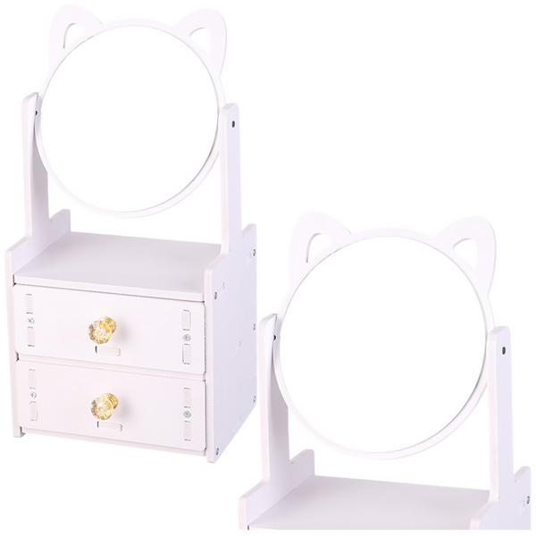 Mini-Schminktisch, Schminkspiegel, zwei Schubladen, Holzhände, weiß