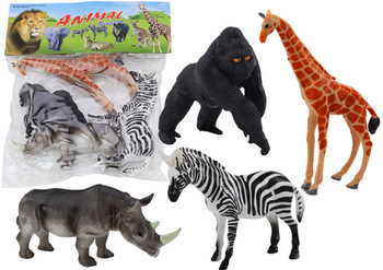 Set afrikanischer Tierfiguren, 4-teilig, Giraffe, Gorilla