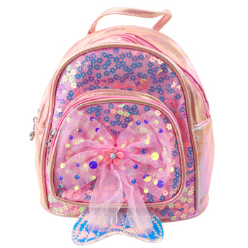 Children's Backpack Sequins Tulle Bow Pink 20cm 3.8L