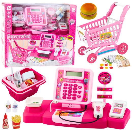 Shop Set Checkout Basket Food Lights Sounds Pink